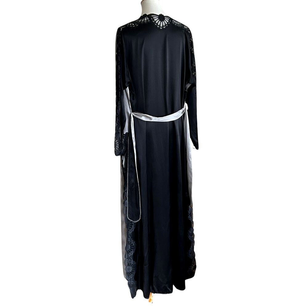 Vintage Fernando Sanchez Silk Lace Robe Pewter Gray Black - Picture 6 of 10